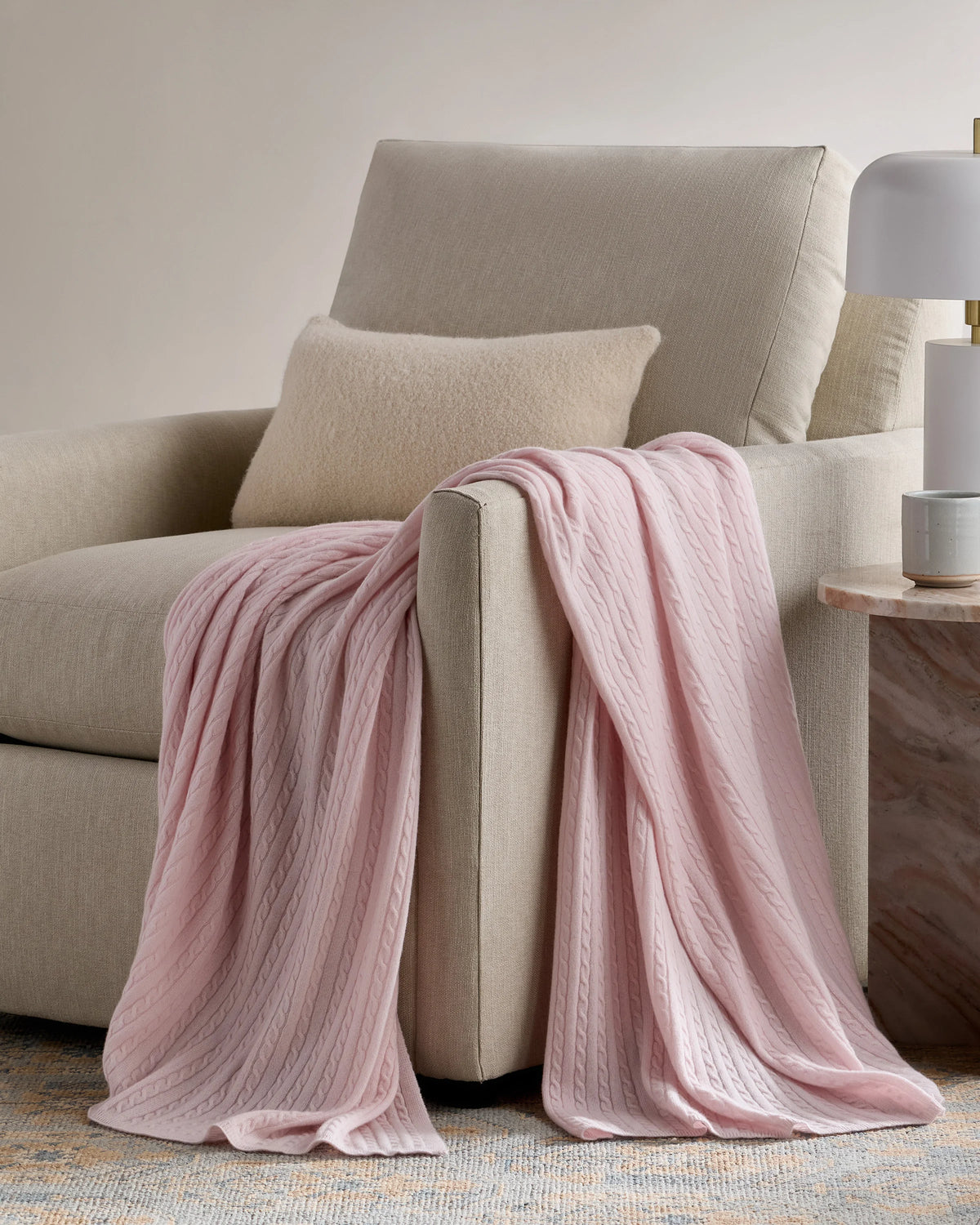 Cable Knit Cashmere Throw - 50x70 / Limoncello