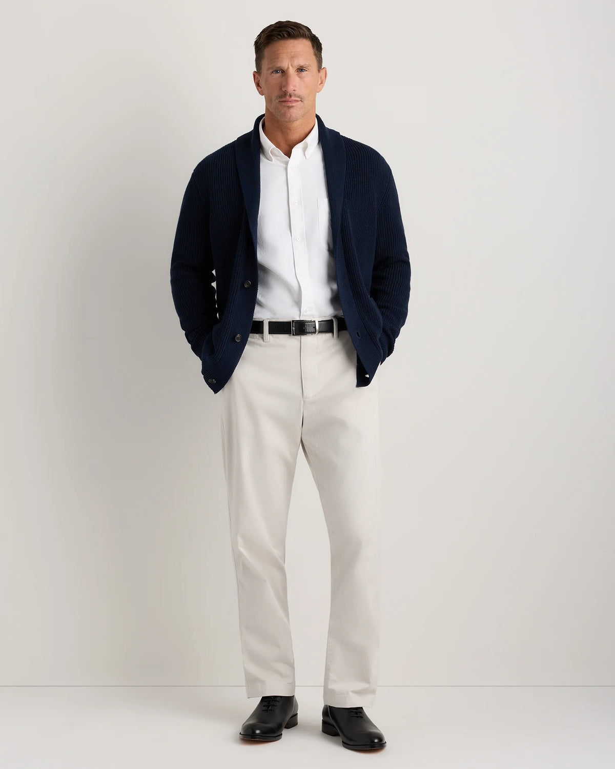 100% Organic Cotton Ribbed Shawl-Collar Cardigan Sweater - S / Bayberry Olive