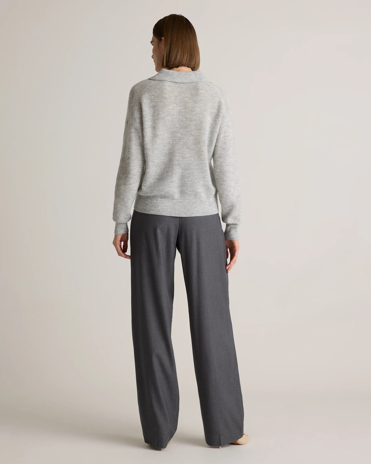 Baby Alpaca-Wool Waffle Stitch Polo Sweater - XS / Ivory