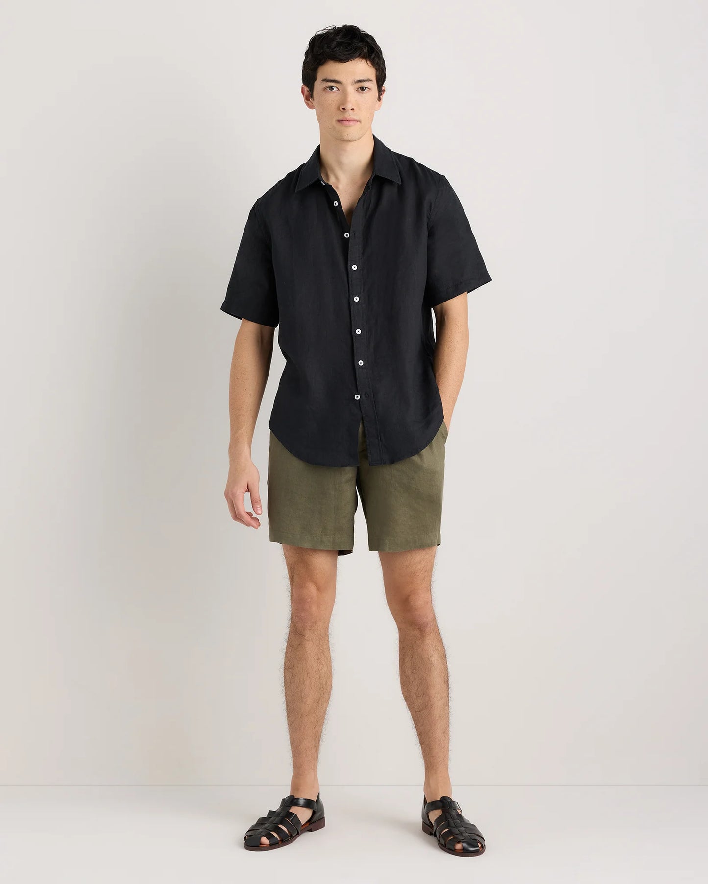 100% European Linen Shorts - 7" - S / Black
