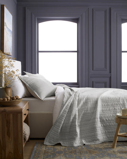Organic Cotton Stripe Stitch Quilt Set - Twin / White