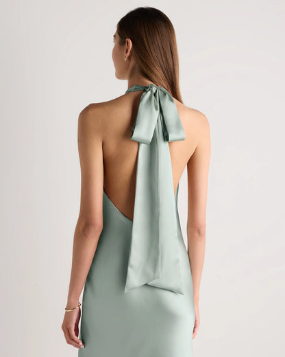 Catalina Stretch Satin Dress - 0 / Garden Sage Green