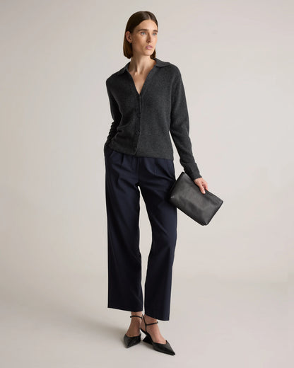 Mongolian Cashmere Collared Cardigan - XS / Heather Charcoal