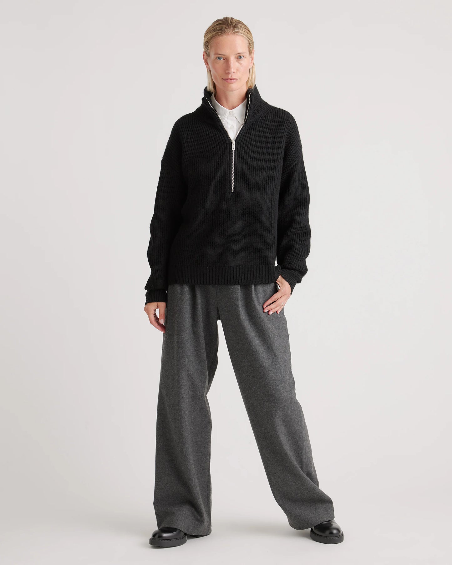 Australian Merino Wool Half Zip Sweater - XS / Heather Grey