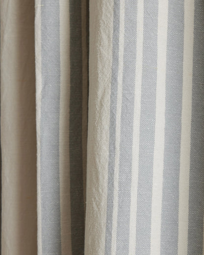 Coastal Stripe Linen Cotton Room Darkening Curtain - Single Panel - 48x84 / Ivory/Sage Green