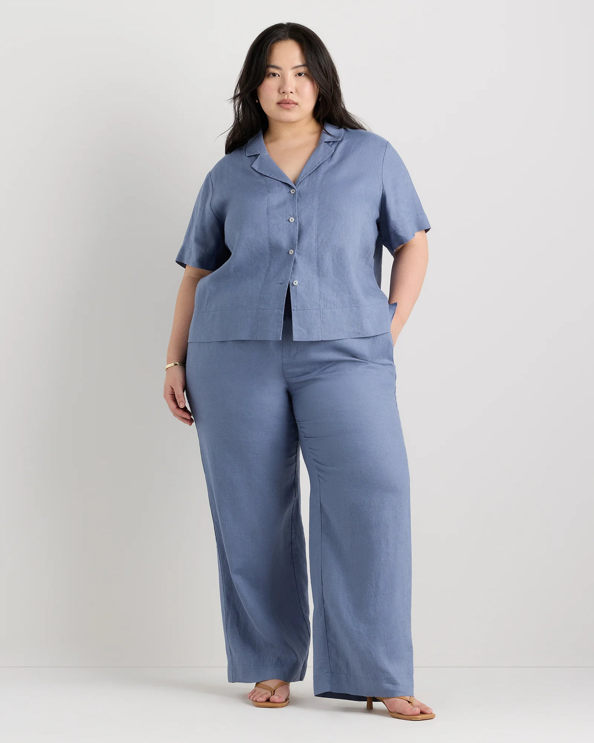 100% European Linen Wide Leg Pants - 1X / Bayberry Olive