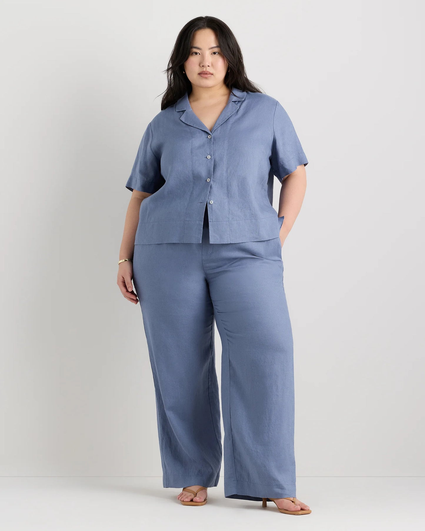 100% European Linen Wide Leg Pants - 1X / Black