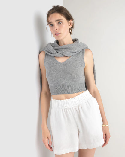 100% European Linen High Waisted Shorts - XS / Sky Blue Mariner Stripe