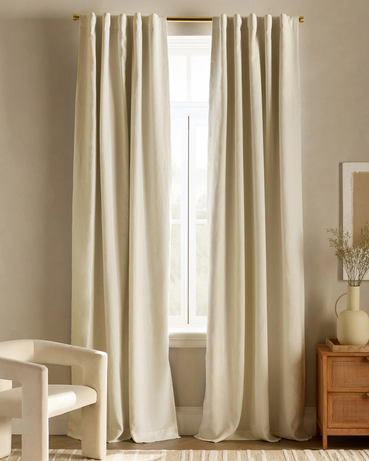 European Linen Room Darkening Curtain - Single Panel - 48x84 / White