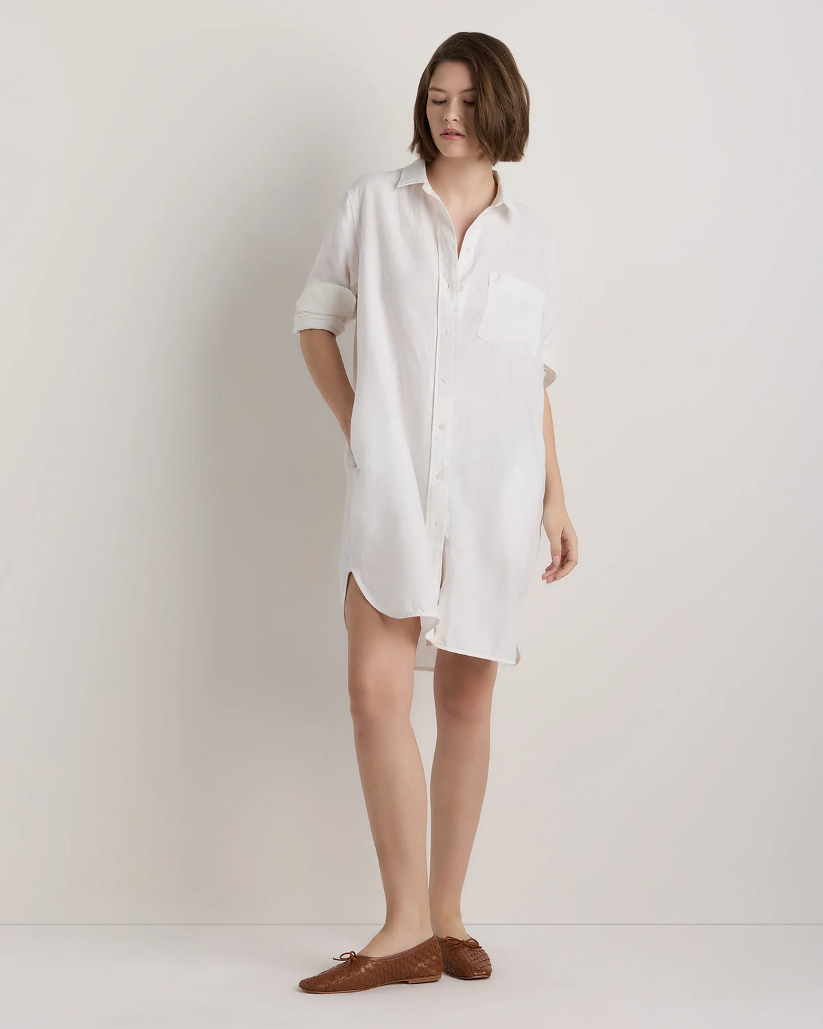 100% European Linen Shirt Dress - XS / Sky Blue Mariner Stripe