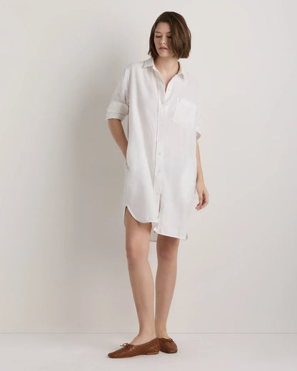 100% European Linen Shirt Dress - XS / Sky Blue Mariner Stripe