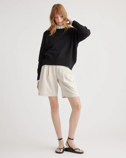 100% Organic Cotton Boyfriend Crew Sweater - XS / Speckled Beige