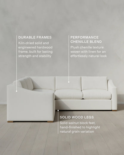 Hollis Slope Arm L Sectional in Performance Chenille Linen Blend - 110x110 / Snow
