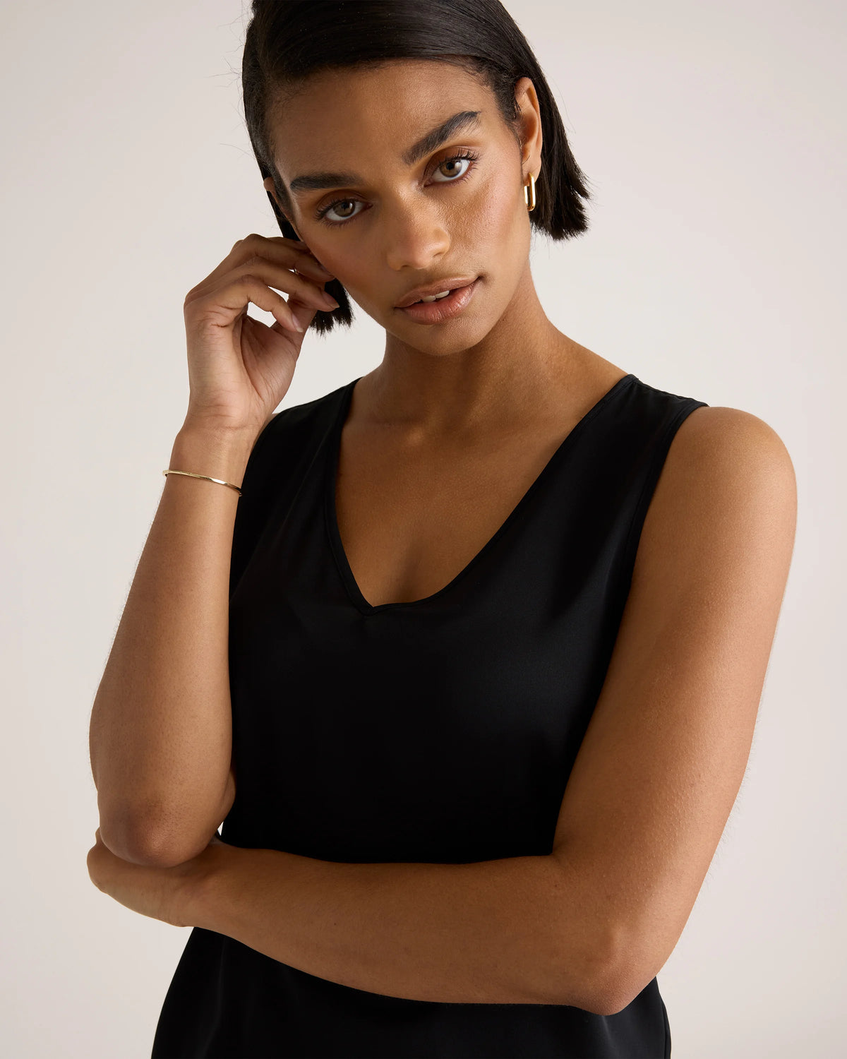 Washable Stretch Silk Tank - XS / Navy