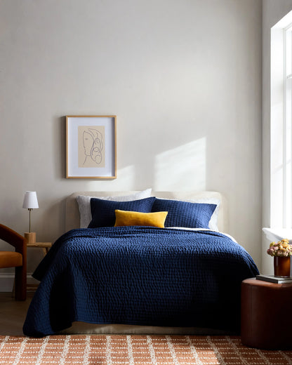 European Linen Cotton Stitch Quilt - Twin / Stone