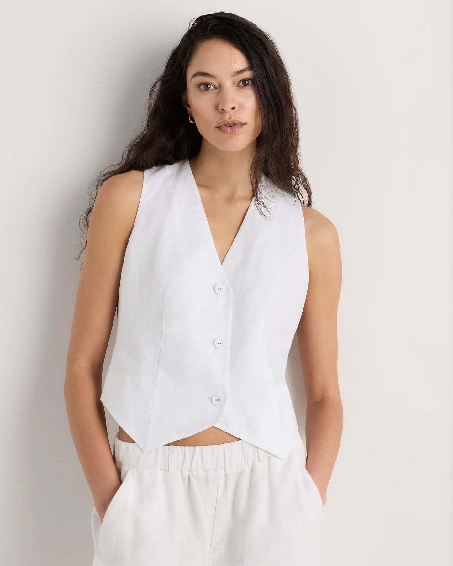 100% European Linen Vest - XS / Blue Pinstripe