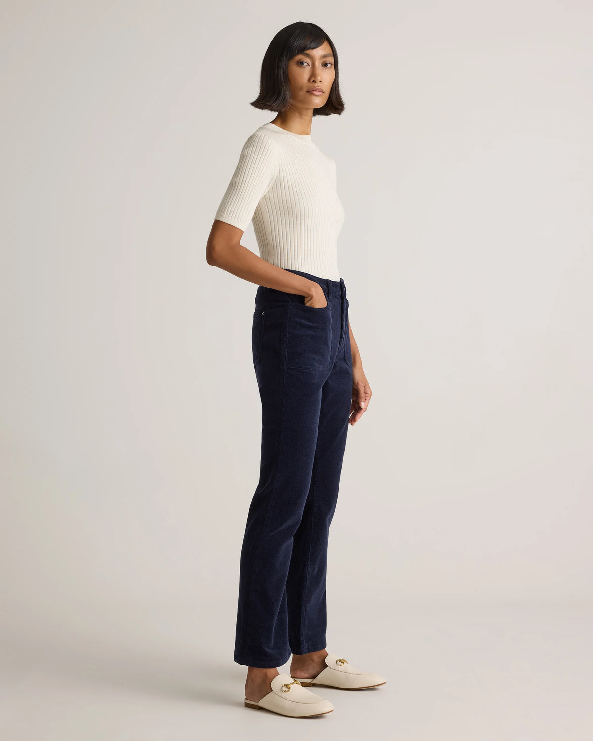 Organic Stretch Corduroy Flare Pants - 0 / Black