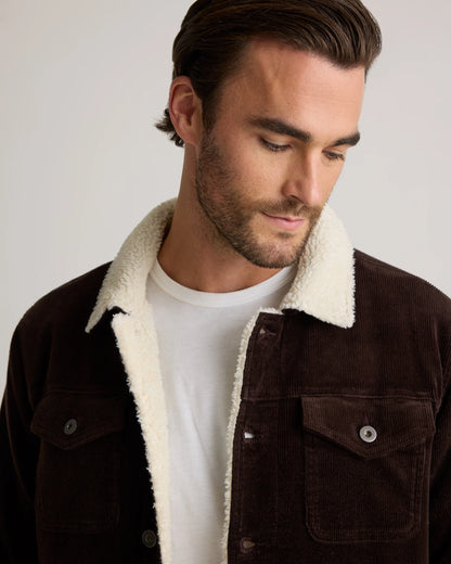 Organic Stretch Corduroy Sherpa-Lined Trucker Jacket - S / Espresso