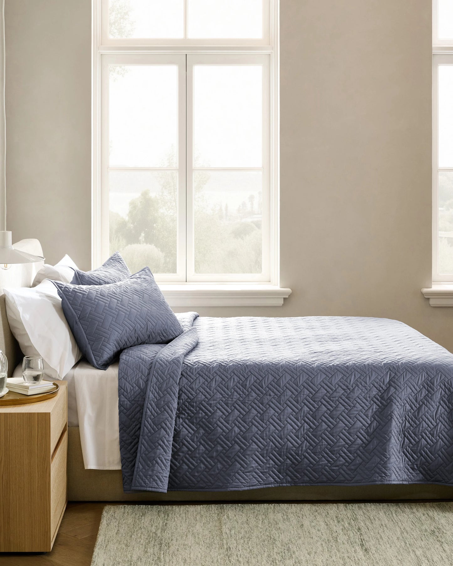Organic Cotton Basketweave Quilt Set - Twin / Mineral