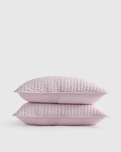 European Linen Cotton Stitch Sham Set - Standard / Stone