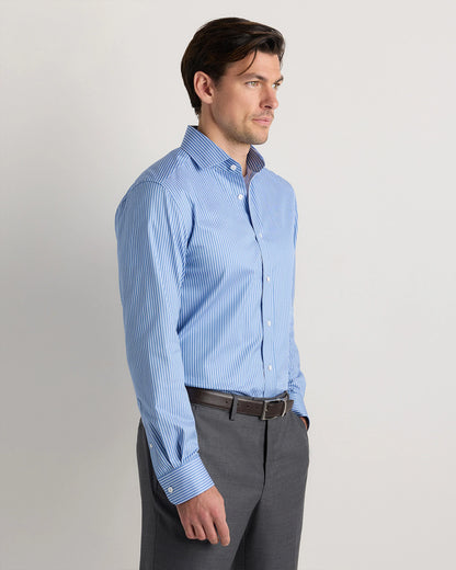 Organic Cotton Stretch Twill Dress Shirt - S / Grey Stripe
