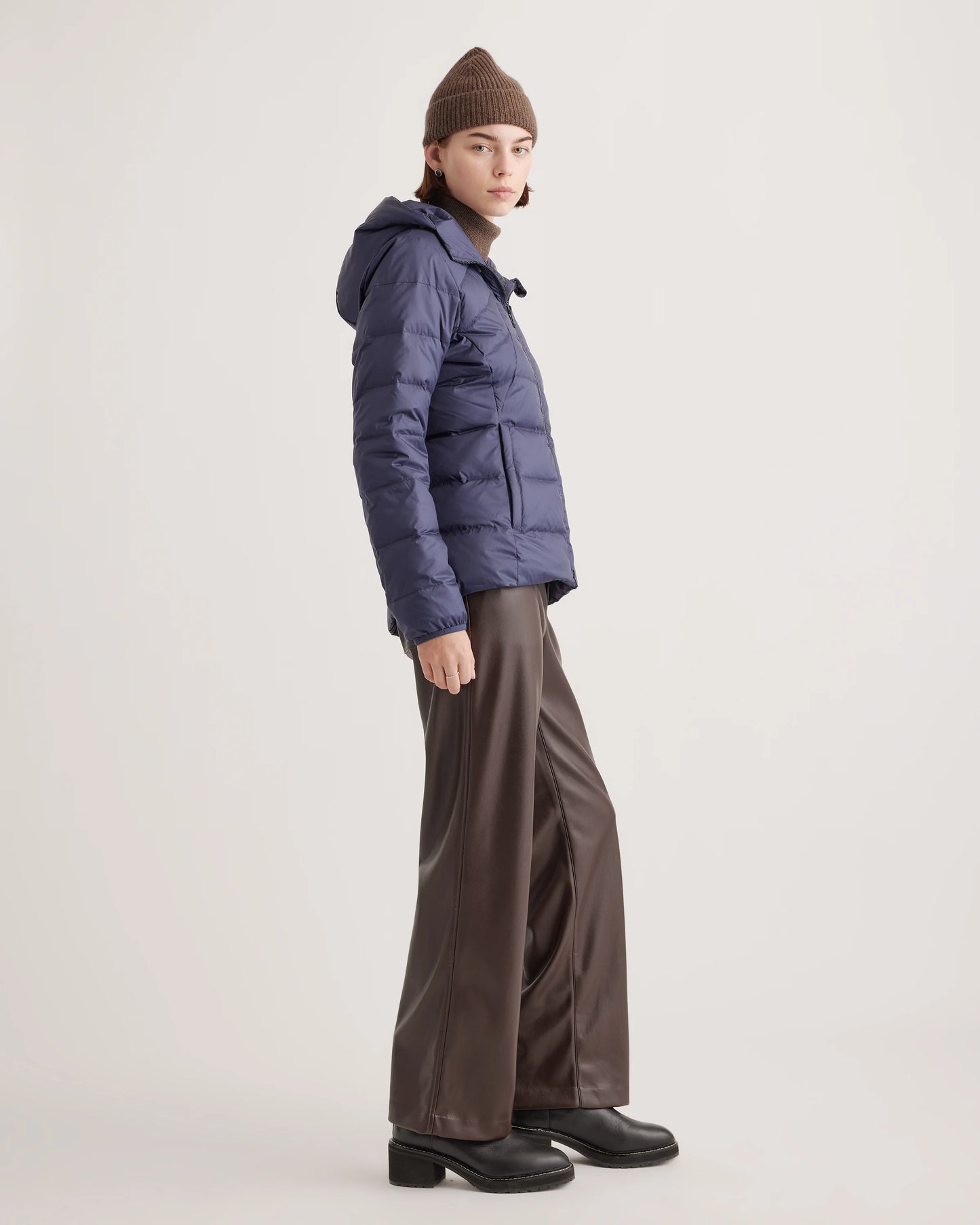 Lightweight Down Packable Puffer Hooded Jacket - XS / Navy