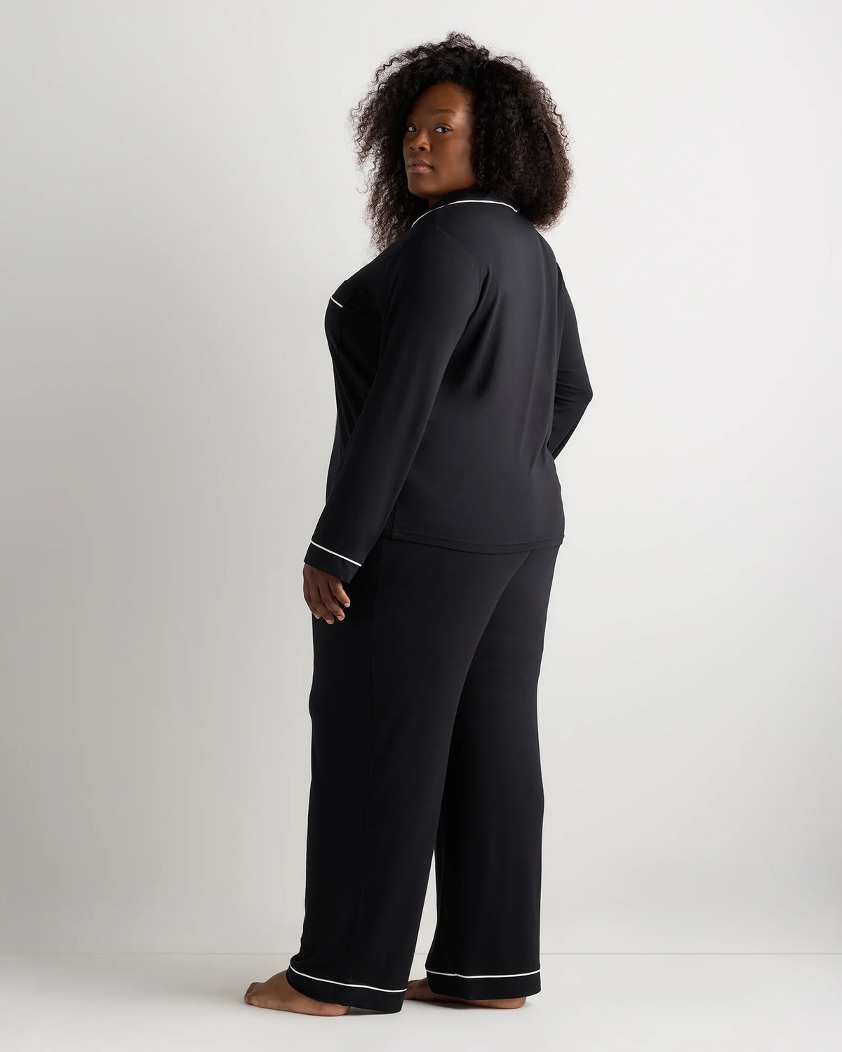 Bamboo Jersey Long Sleeve Pajama Set - 1X / Black
