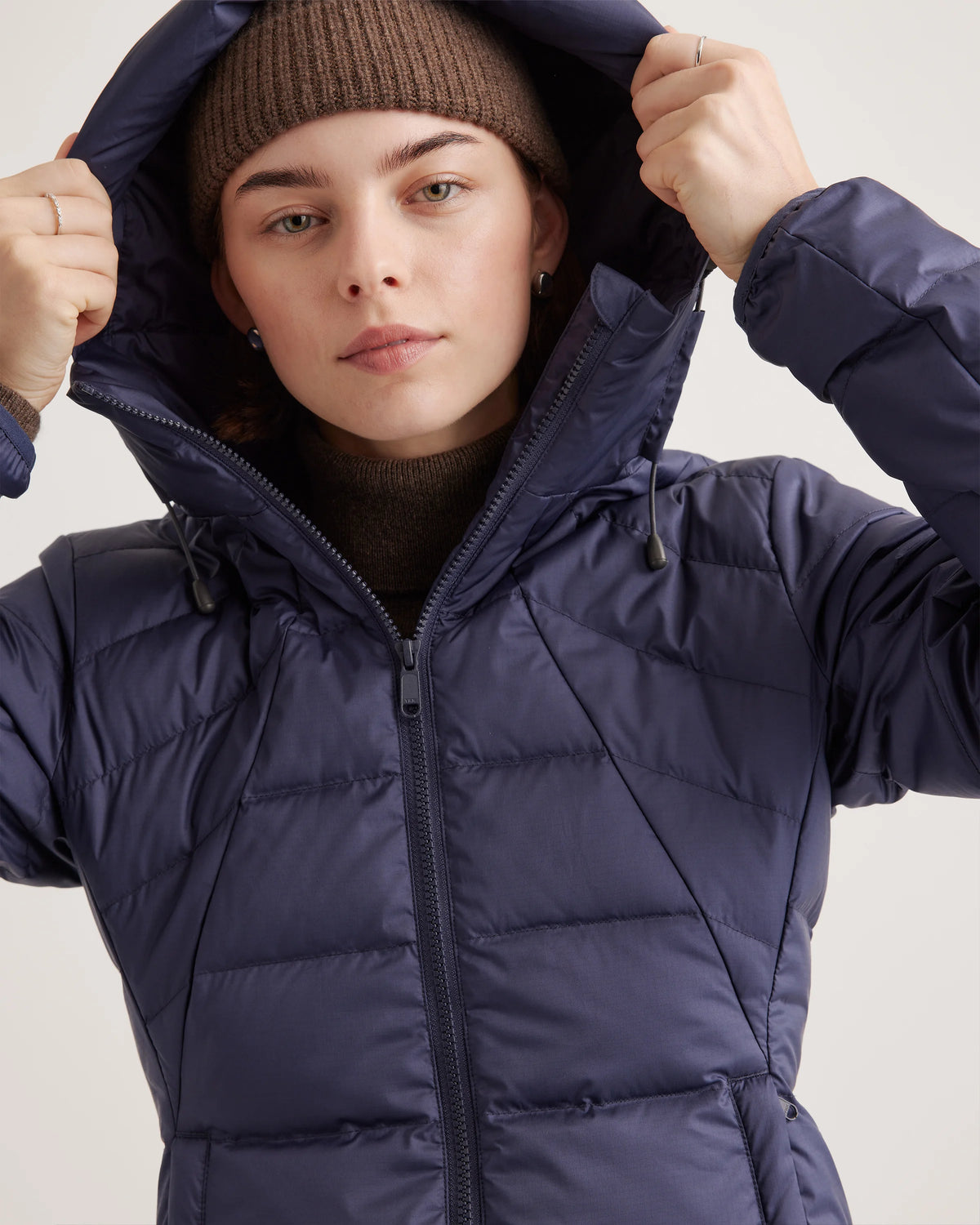 Lightweight Down Packable Puffer Hooded Jacket - XS / Navy