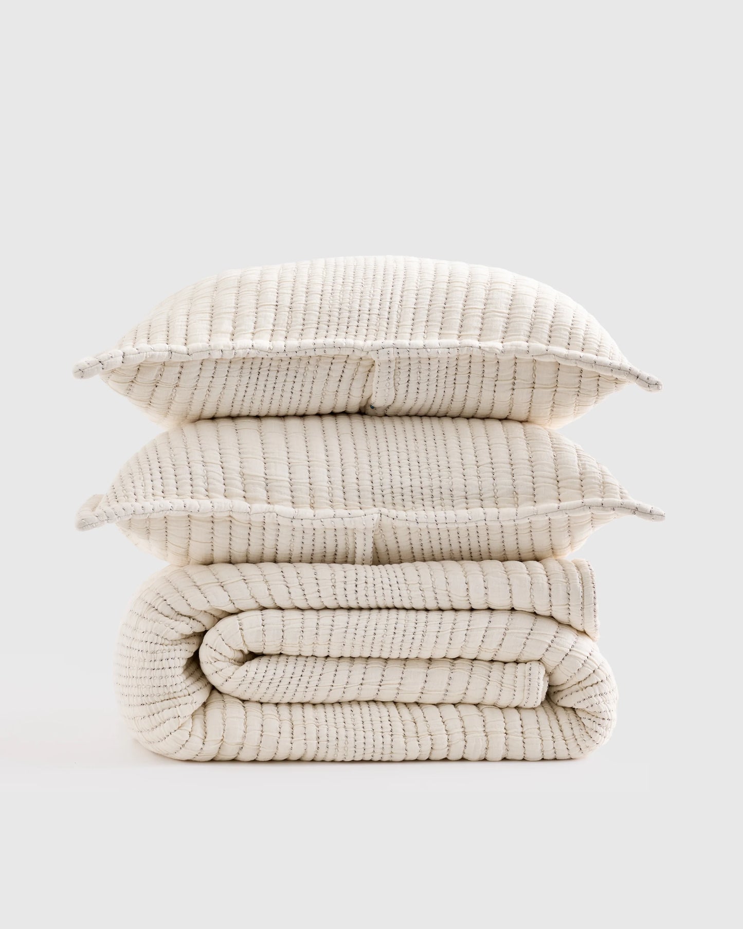 Organic Cotton Channel Stitch Coverlet Set - Twin / Coral Pink