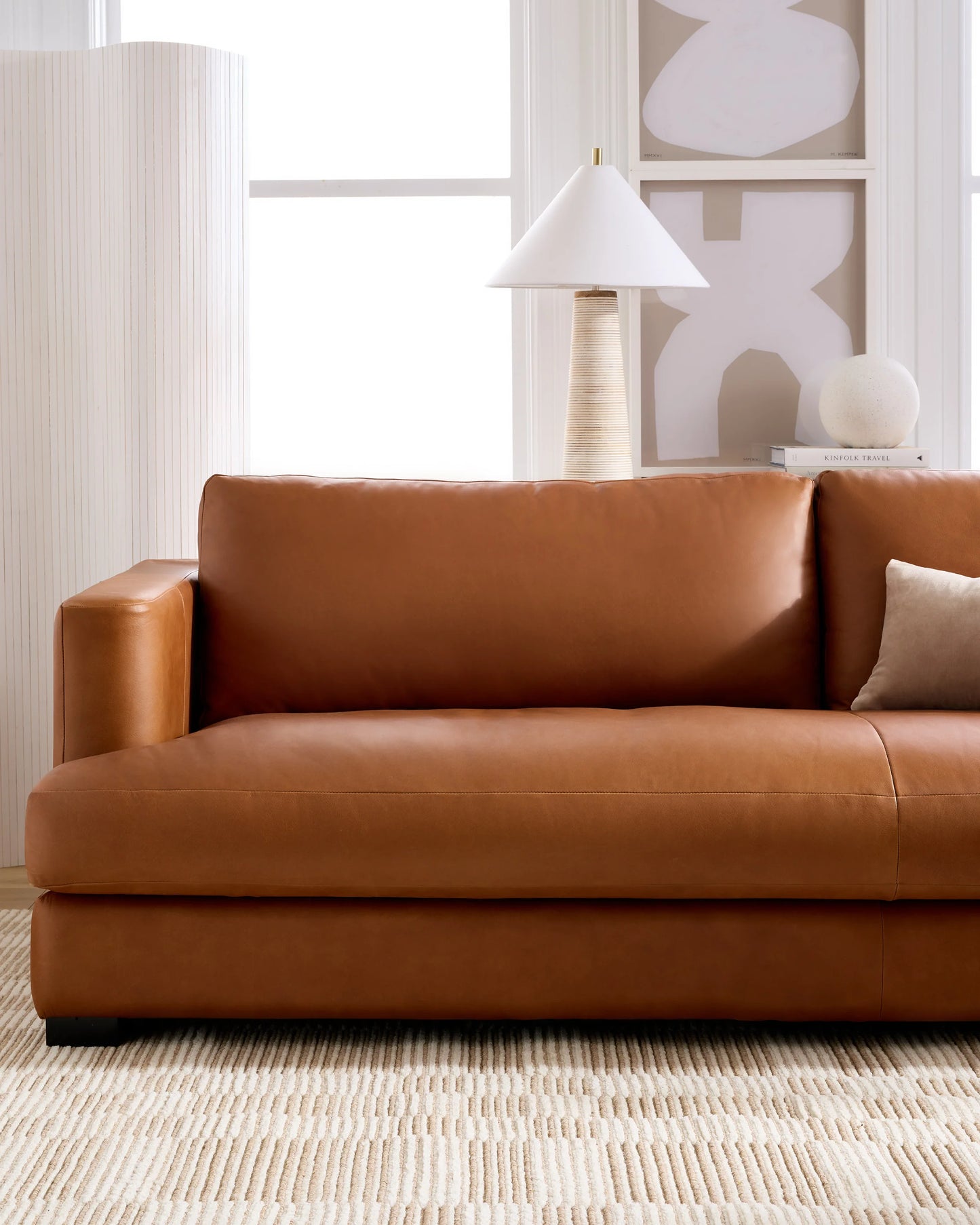 Sierra Curved Arm L Sectional in Leather - Right Arm / Auburn