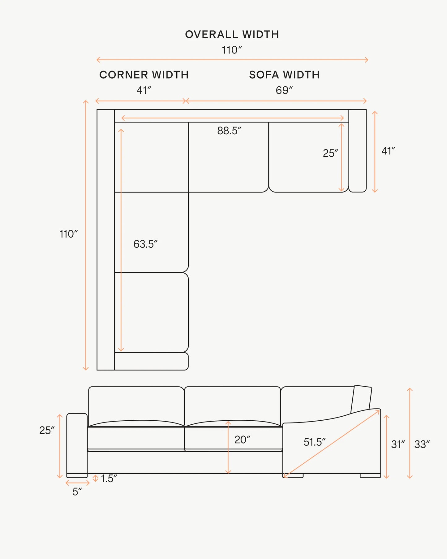 Hollis Slope Arm L Sectional in Performance Basketweave - 110x110 / Flax