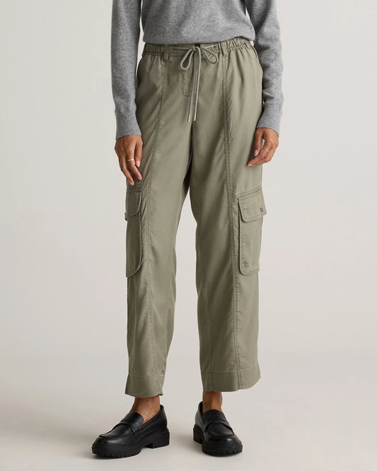 Vintage Wash Tencel Drawstring Cargo Pants - XS / Olive