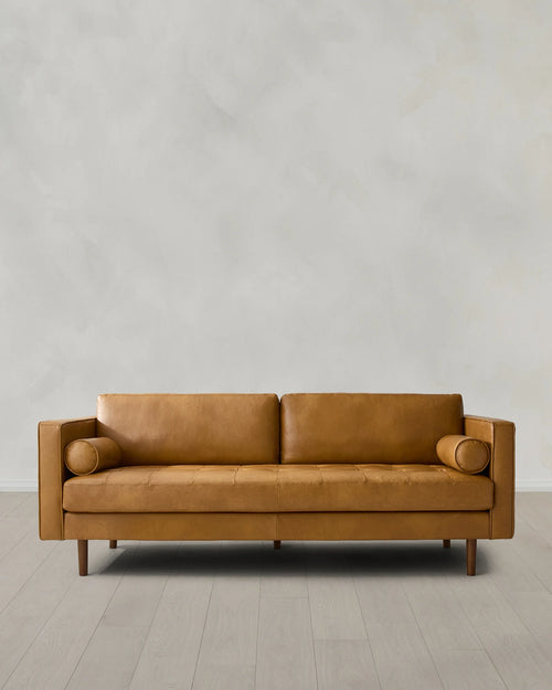 Italian Leather Midcentury Sofa - One Size / Chestnut