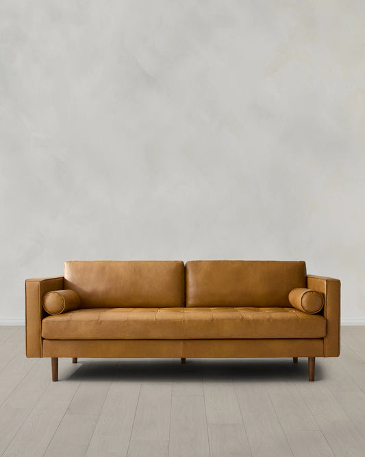Italian Leather Midcentury Sofa - One Size / Chestnut