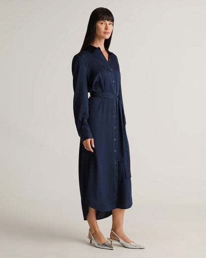 Washable Stretch Silk Maxi Shirt Dress - XS / Moonstone Blue