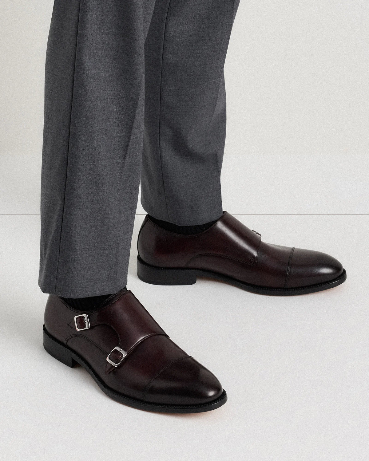 Italian Leather Monk Strap Oxford - 7 / Black