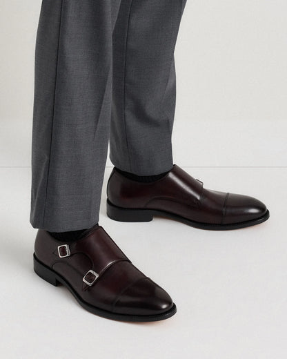 Italian Leather Monk Strap Oxford - 7 / Black