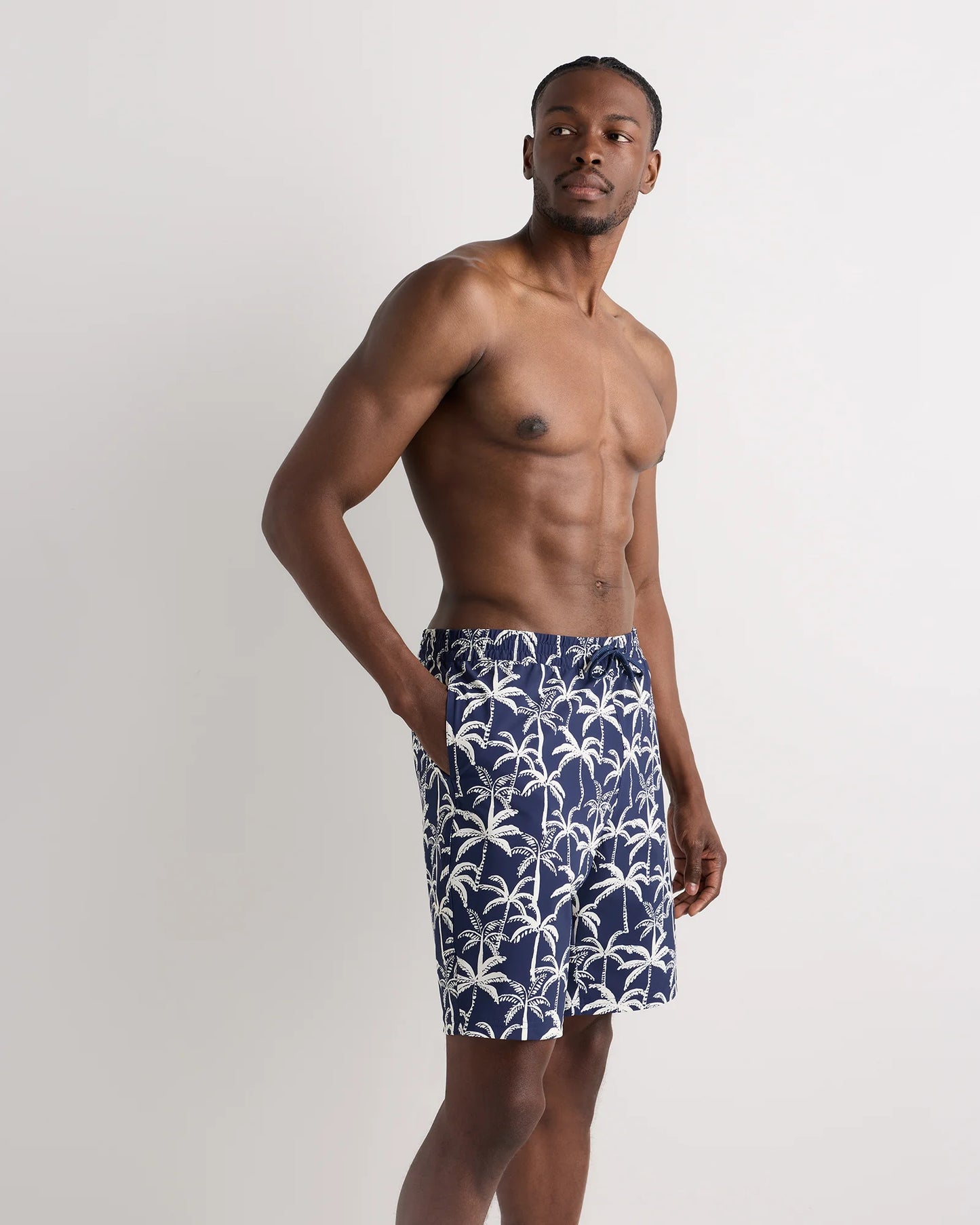 Italian Swim Trunks - 9" - S / Navy Palms