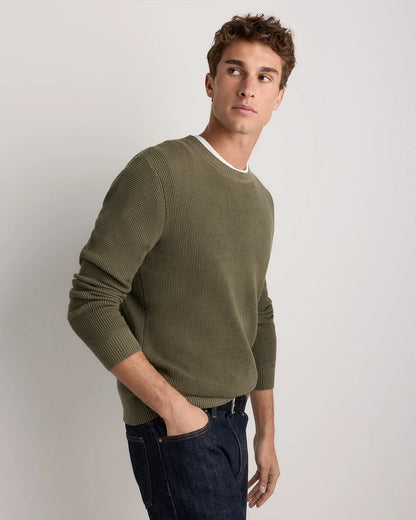 Organic Cotton Cashmere Waffle Crewneck Sweater - S / Bayberry Olive