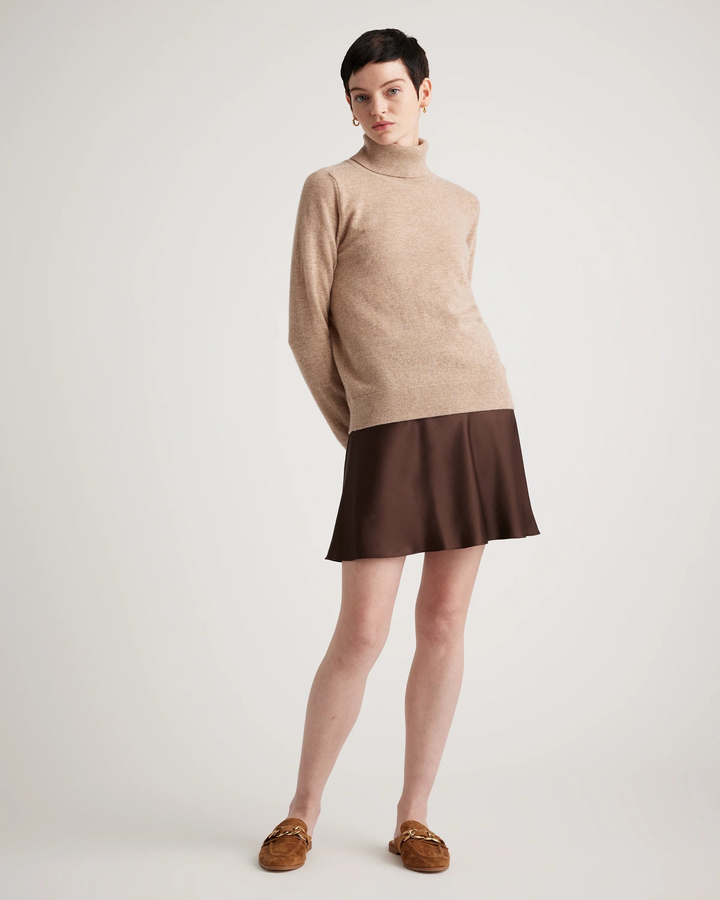 100% Washable Silk Mini Skirt - XS / Champagne