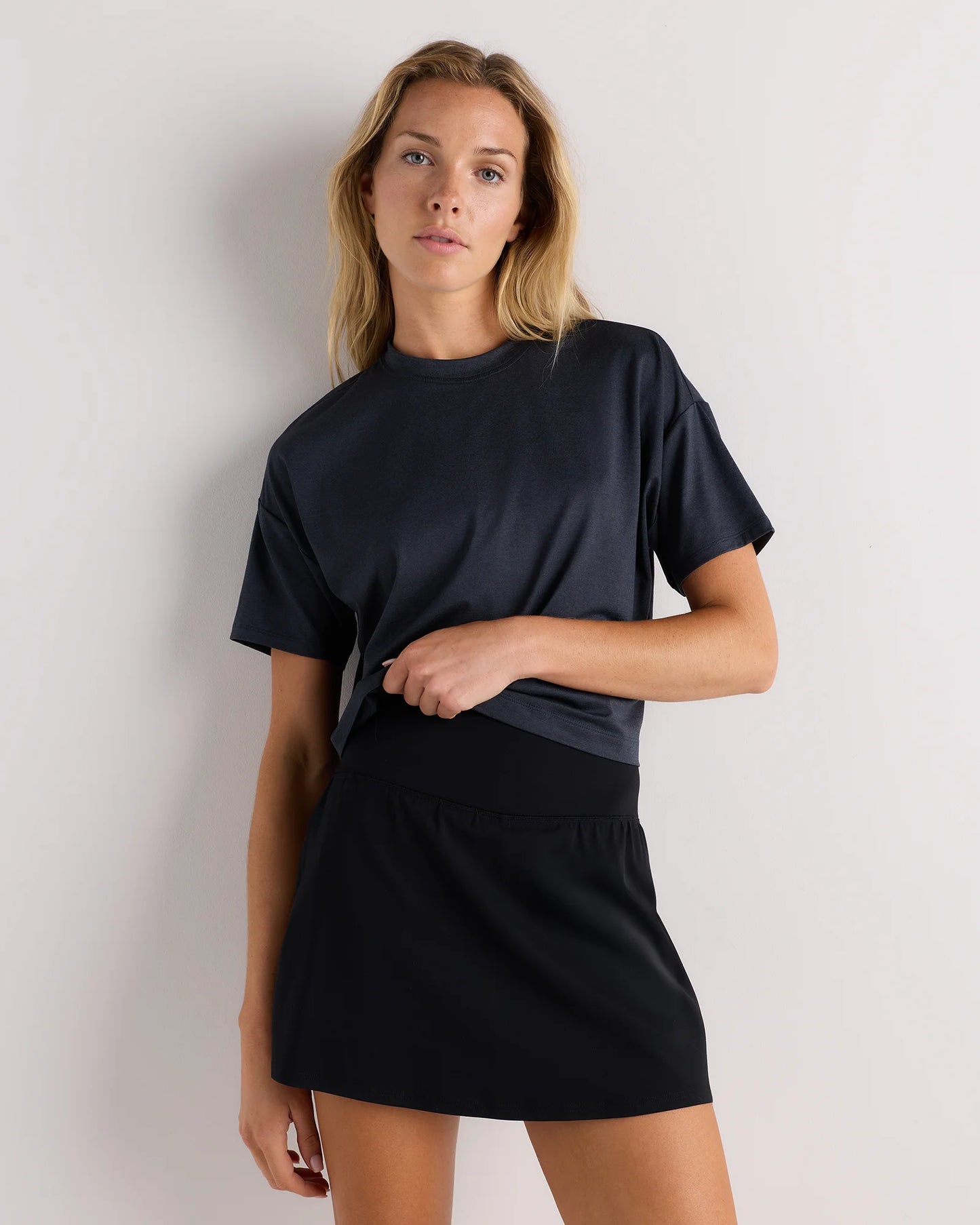 Flowknit Breeze Boxy Cropped Tee - XS / Heather Deep Navy