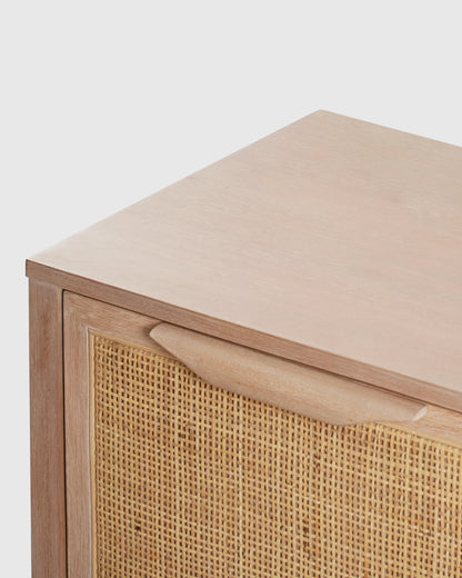 Solid Wood and Natural Rattan 1-Door Nightstand - Right Side / Natural