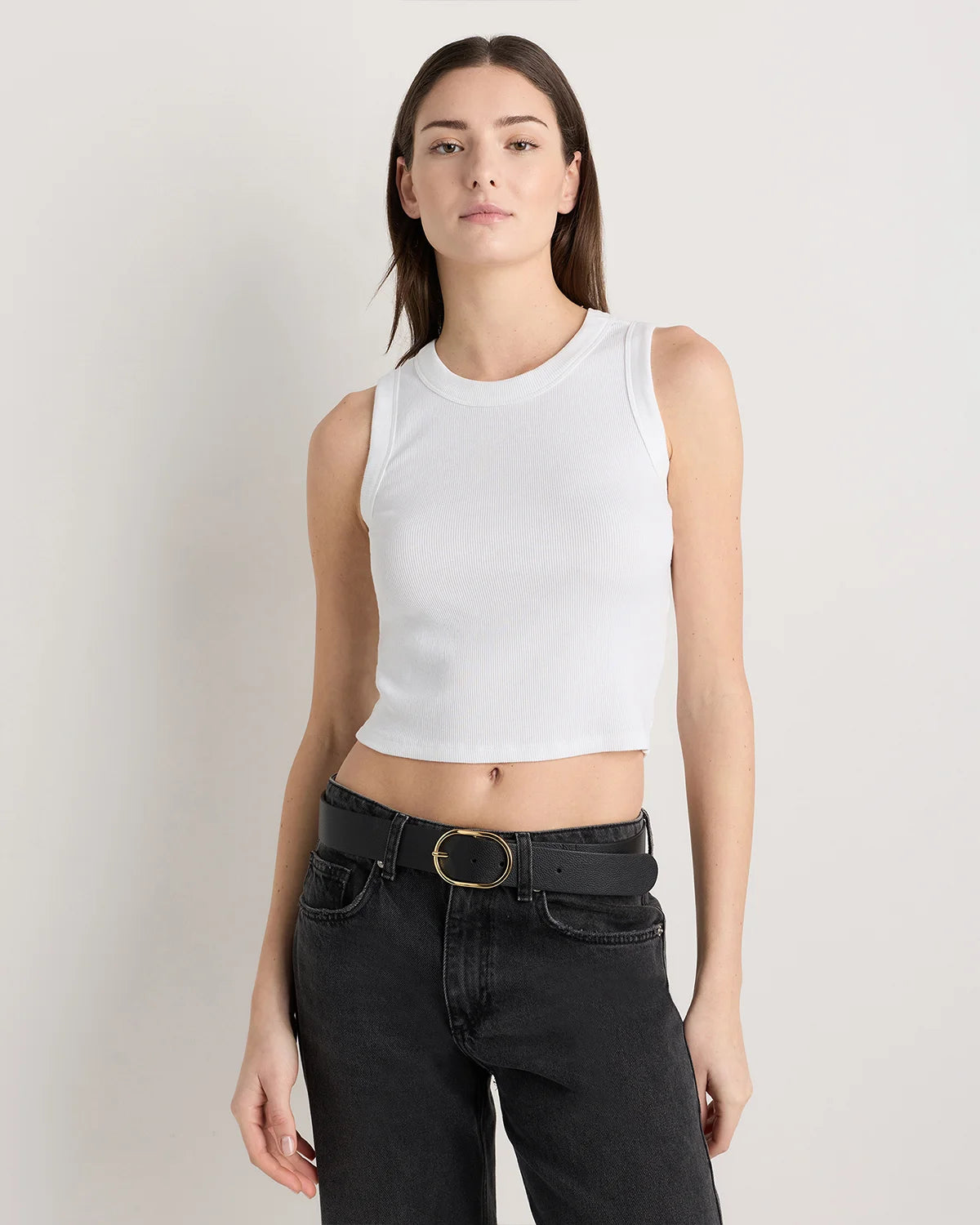 Organic Cotton Micro-Rib Cropped Cutaway Tank - XS / Heather Oatmeal