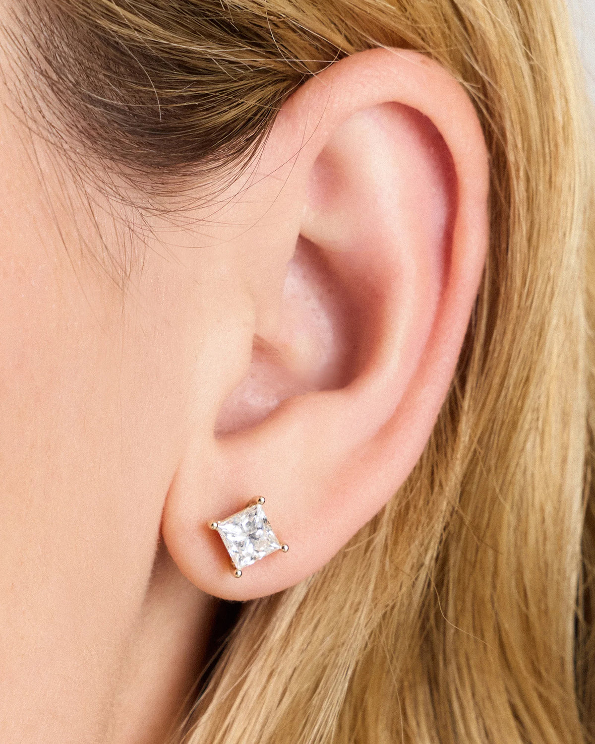 14K Gold Lab Grown Diamond Princess Solitaire Studs - 2ctw - One Size / Yellow Gold