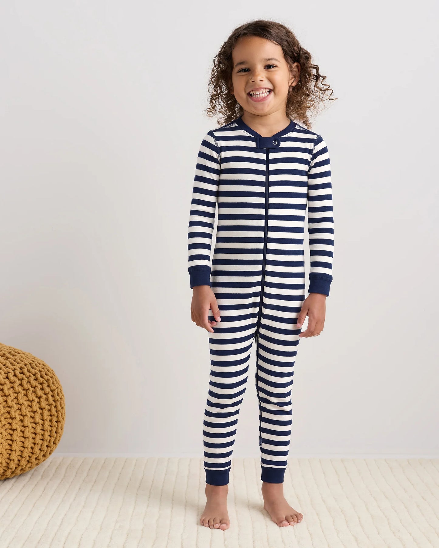 100% Organic Cotton One Piece Pajama - 2T / Navy Stripe