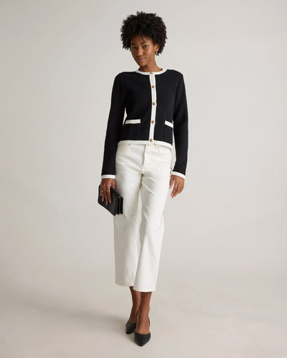 100% Organic Cotton Sweater Jacket - XS / Black/Ivory Colorblock