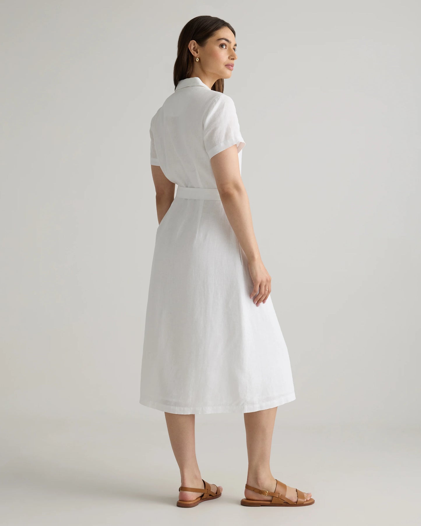 100% European Linen Button Front Dress - XS / Sky Blue Mariner Stripe