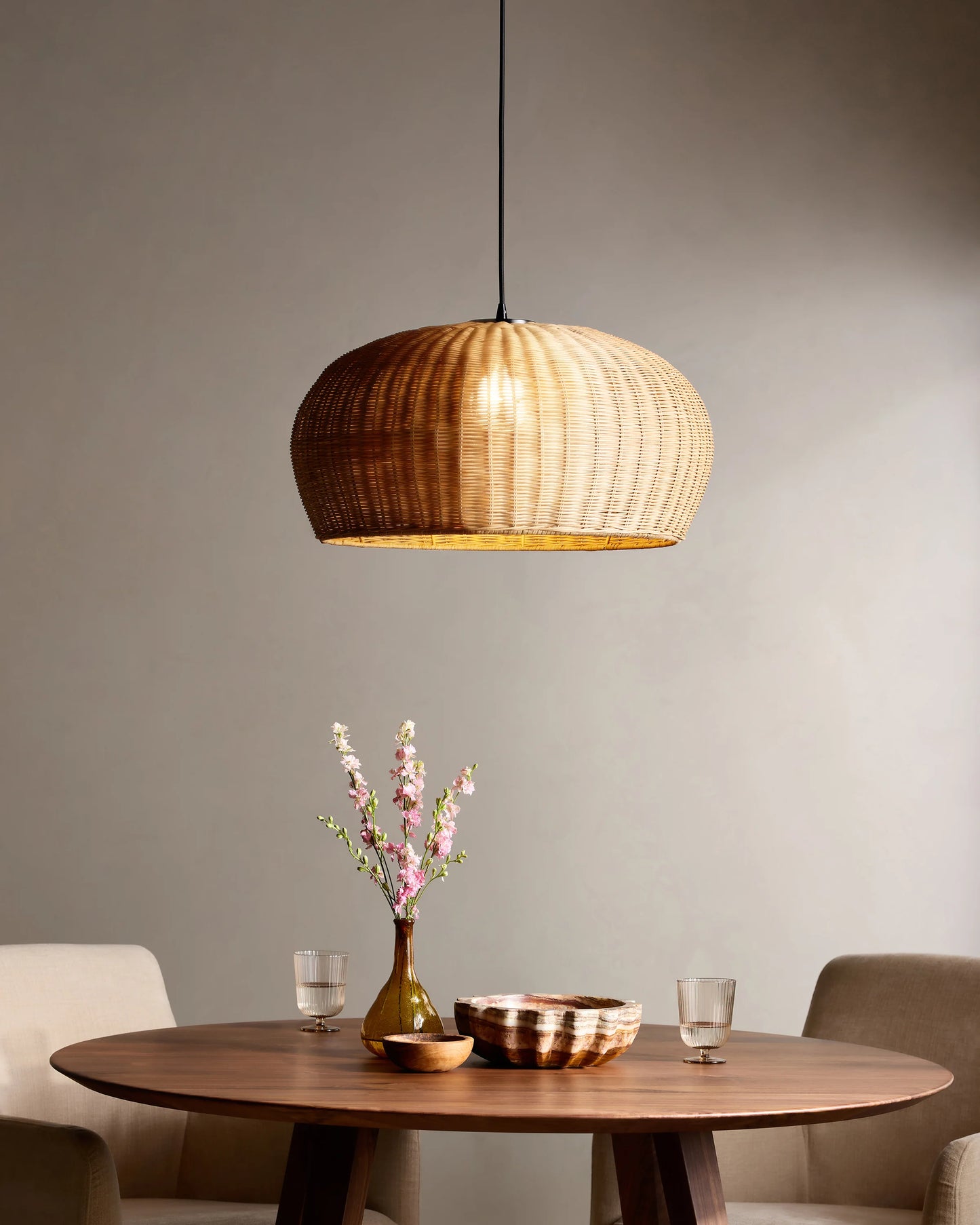 Natural Rattan Dome Pendant Light - One Size / Natural