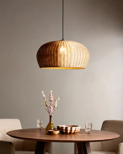 Natural Rattan Dome Pendant Light - One Size / Natural