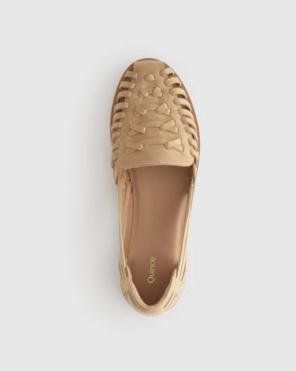 100% Leather Huarache Flat - 5 / Cashew